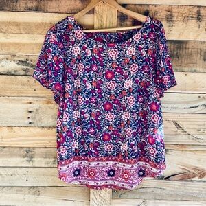 🟥 Lucky Brand cotton floral keyhole short sleeve top